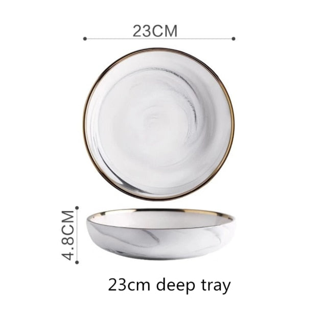 Gold Marble Dinner Plate Set Ceramic Kitchen Plate Tableware Set Food Dishes Rice Salad Noodles Bowl Soup Kitchen Cook Tool 1pc