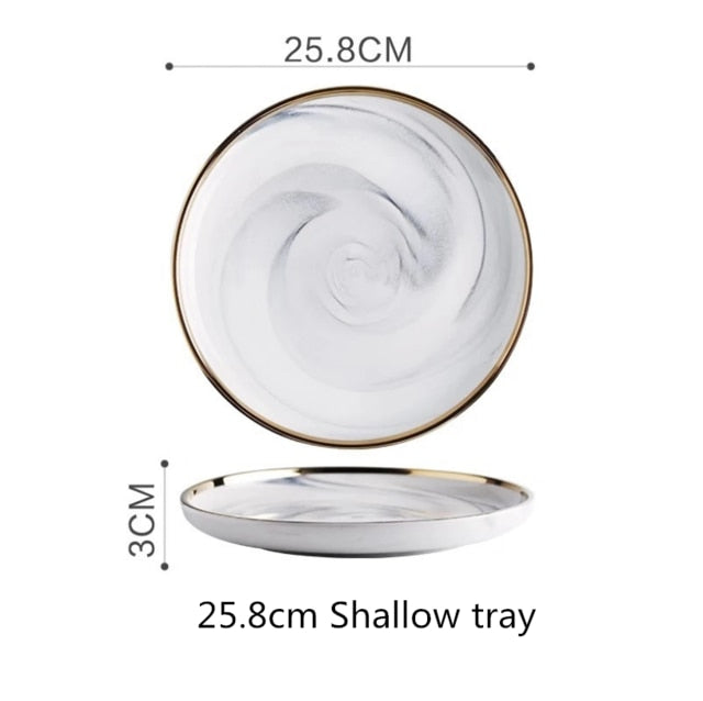 Gold Marble Dinner Plate Set Ceramic Kitchen Plate Tableware Set Food Dishes Rice Salad Noodles Bowl Soup Kitchen Cook Tool 1pc