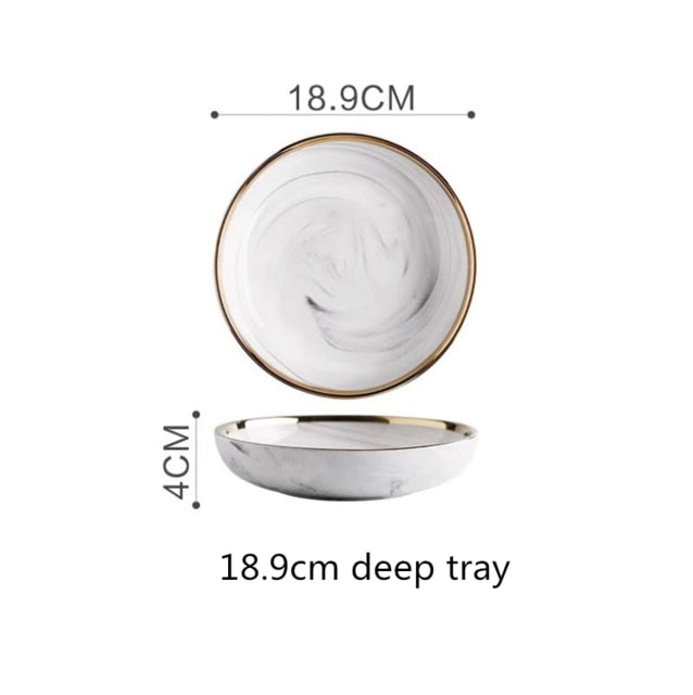 Gold Marble Dinner Plate Set Ceramic Kitchen Plate Tableware Set Food Dishes Rice Salad Noodles Bowl Soup Kitchen Cook Tool 1pc