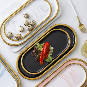 Nordic Marbled Ceramic Oval Plate Western Dish Dessert Plate Jewelry Storage Tray Tableware Accessories Sushi Seafood Dish