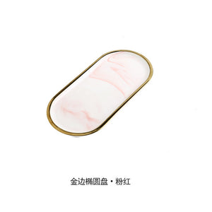 Nordic Marbled Ceramic Oval Plate Western Dish Dessert Plate Jewelry Storage Tray Tableware Accessories Sushi Seafood Dish