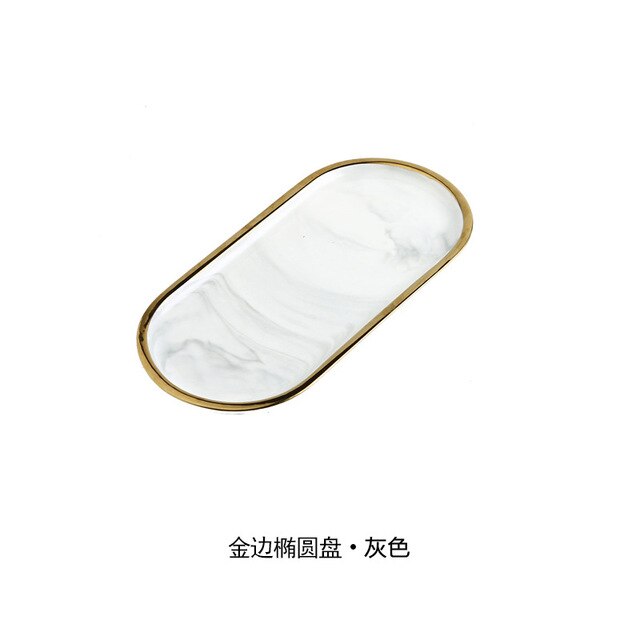 Nordic Marbled Ceramic Oval Plate Western Dish Dessert Plate Jewelry Storage Tray Tableware Accessories Sushi Seafood Dish