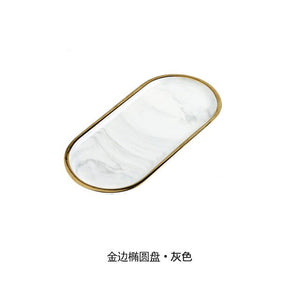 Nordic Marbled Ceramic Oval Plate Western Dish Dessert Plate Jewelry Storage Tray Tableware Accessories Sushi Seafood Dish