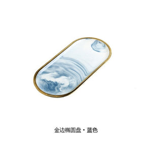 Nordic Marbled Ceramic Oval Plate Western Dish Dessert Plate Jewelry Storage Tray Tableware Accessories Sushi Seafood Dish