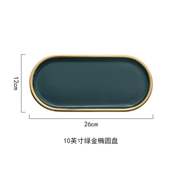 Nordic Marbled Ceramic Oval Plate Western Dish Dessert Plate Jewelry Storage Tray Tableware Accessories Sushi Seafood Dish