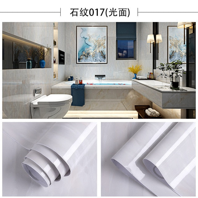 Thick Bathroom Kitchen Marble Stickers PVC Waterproof Self adhesive Furniture Film Wallpaper Cabinet Cupboard Contact Paper