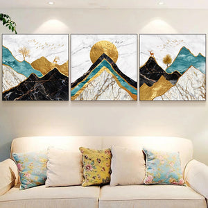 Abstract Mountain Peak Picture Home Decor Wall Art Canvas Painting Gold Elk Marble Art Scenery Posters and Prints for Bedroom