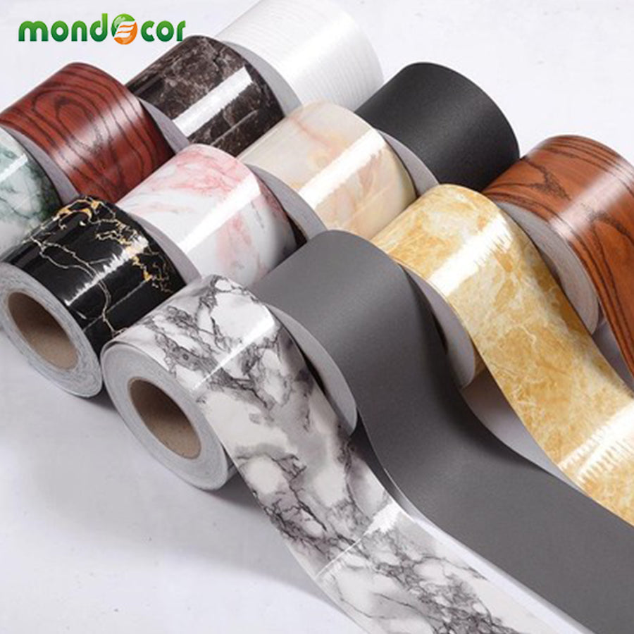 10M Waterproof Removable PVC Peel and Stick Wallpaper Border Waist Line Kitchen Floor Wall Border Sticker Marble Wood Home Decor