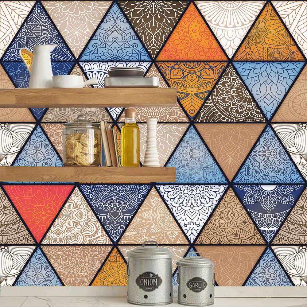 10/15/20/30cm Retro Triangles Strip Tiles Wall Stickers Bathroom Kitchen Fridge Door Decoration Wallpaper Waterproof Art Mural