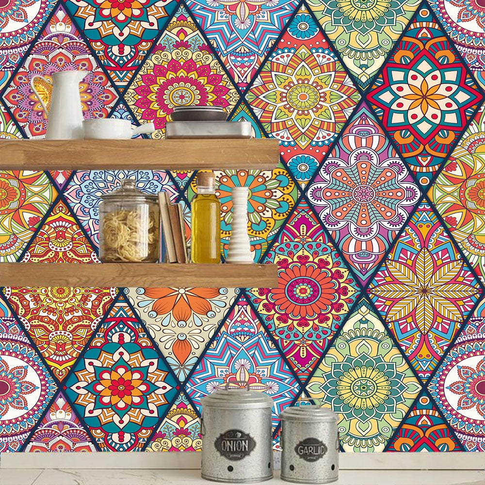 Colorful Retro Tile Wall Sticker Kitchen Stairs Door Wardrobe Decoration Wallpaper Peel & Stick Vinly Waterproof DIY Art Mural