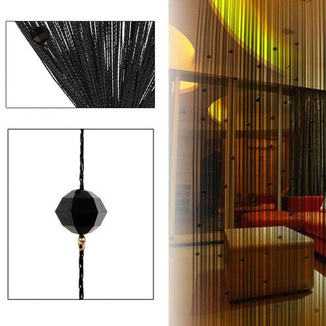 Black String Chain Curtain Shiny Tassel Line Curtains Window Door Divider Drape Living Room Decor Valance Home Decoration