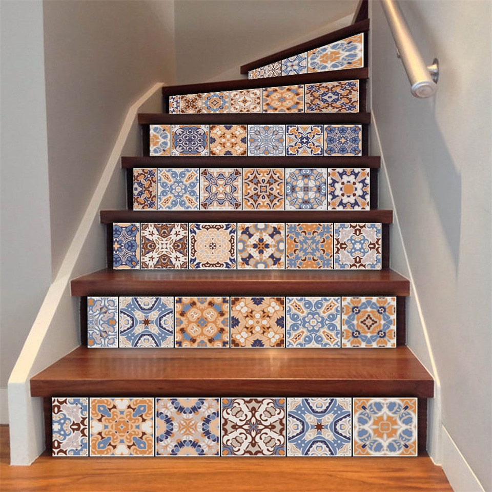 6pcs/13pcs Arabic Style Stairs Stickers Waterproof Removable Wallpaper Vinyl Stairway Adhesive Wall Decals Home Design escalier