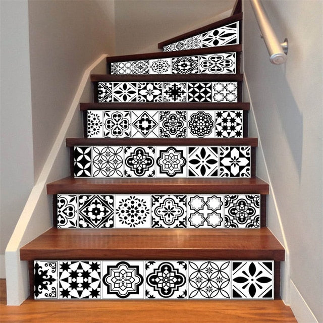 6pcs/13pcs Arabic Style Stairs Stickers Waterproof Removable Wallpaper Vinyl Stairway Adhesive Wall Decals Home Design escalier