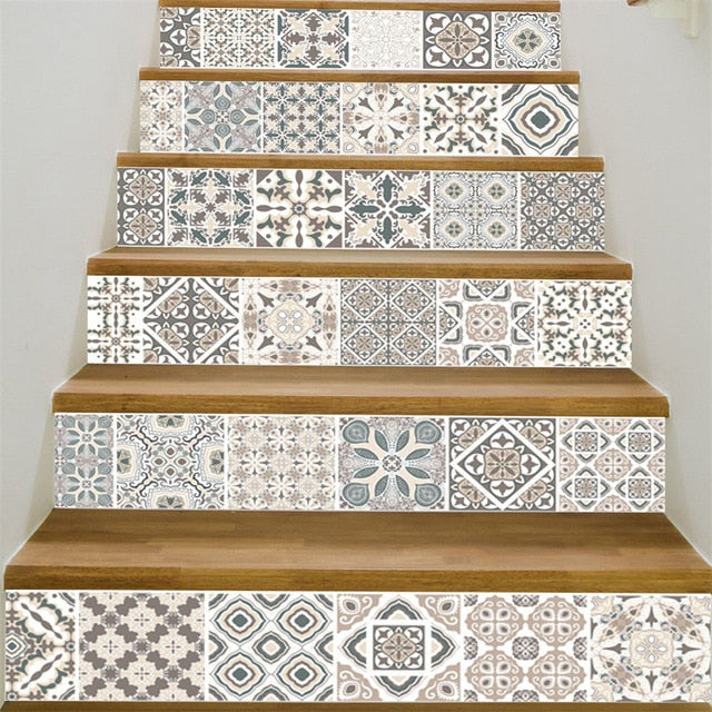 6pcs/13pcs Arabic Style Stairs Stickers Waterproof Removable Wallpaper Vinyl Stairway Adhesive Wall Decals Home Design escalier