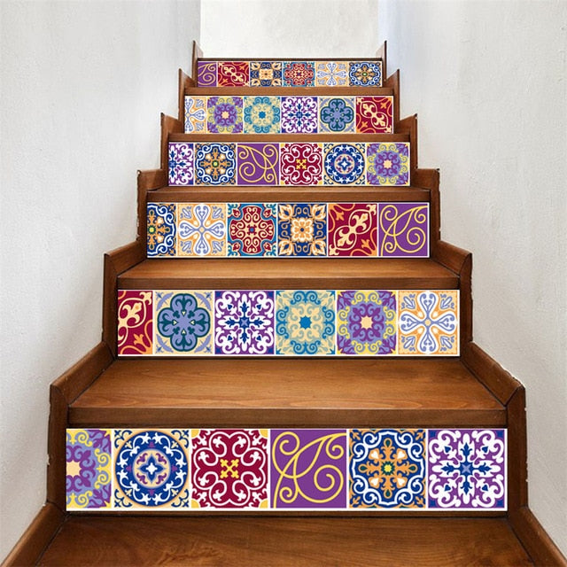 6pcs/13pcs Arabic Style Stairs Stickers Waterproof Removable Wallpaper Vinyl Stairway Adhesive Wall Decals Home Design escalier