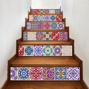 6pcs/13pcs Arabic Style Stairs Stickers Waterproof Removable Wallpaper Vinyl Stairway Adhesive Wall Decals Home Design escalier