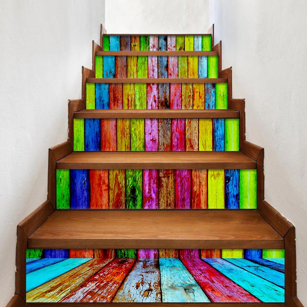 6Pcs/set DIY Step Sticker Colored Pattern Wallpaper Stairway 3D Stair Sticker for Floor Wall Decor escalier maison Living Room