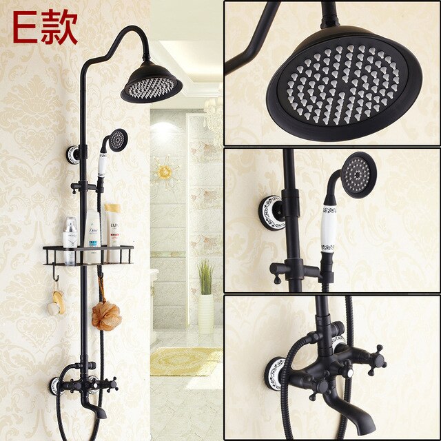 Bathroom Black Oil Paint Solid Brass Bathtub Shower Set Wall Mounted 8" Rainfall Shower Mixer Tap Faucet 3-functions Mixer Valve