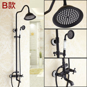 Bathroom Black Oil Paint Solid Brass Bathtub Shower Set Wall Mounted 8" Rainfall Shower Mixer Tap Faucet 3-functions Mixer Valve