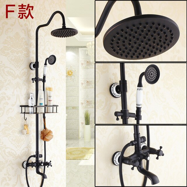 Bathroom Black Oil Paint Solid Brass Bathtub Shower Set Wall Mounted 8" Rainfall Shower Mixer Tap Faucet 3-functions Mixer Valve