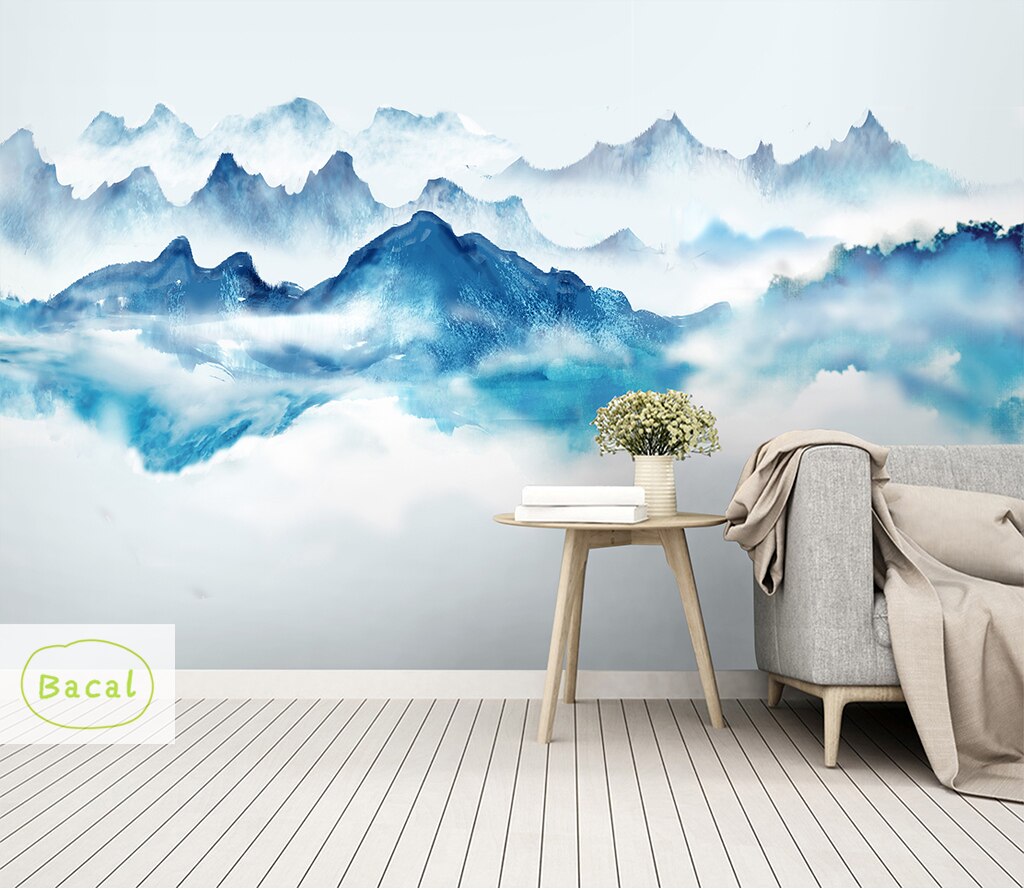 Bacal Custom Wallpaper Photo wall mural of handpainted blue moutain wall paper foe living room 3d wallpaper papier peint