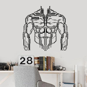 Micro Chip Wall Decal Power Words Muscle Body Smart Engineer Studio Interior Decor Vinyl Window Stickers High Tech Mural M625