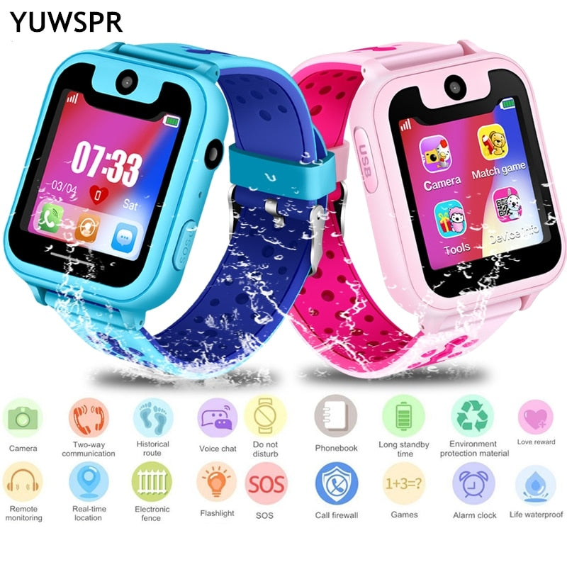 Kids GPS Tracker Watch Life Waterproof 1.54" Touch Screen Camera SOS Call GPS Location Device Tracking Children Smart Clock S6