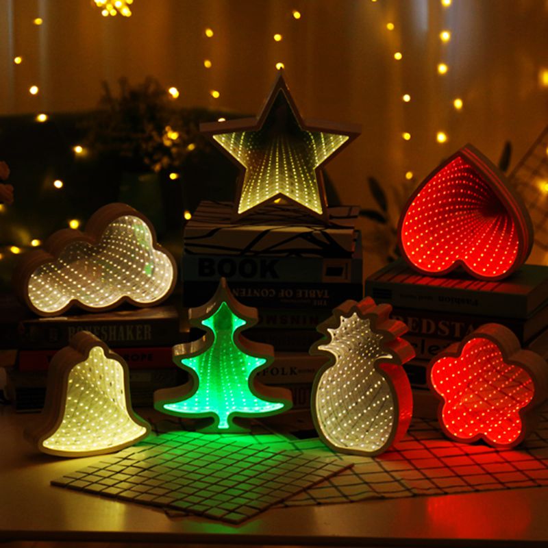 3D Novelty Stars Cloud  Christmas Tree Night Light Infinity Mirror Tunnel Lamp Creative LED Mirror Lamp For Kids Baby Toy Gift