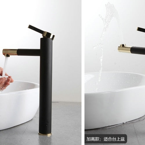 BECOLA New design brass 360 Rotating faucet Black+gold plated handle bathroom faucet fashion washbasin basin mixer tap F-0069