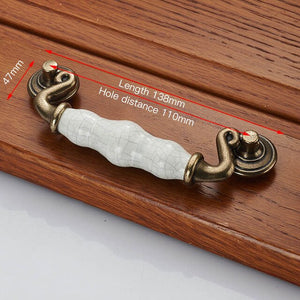 KAK Antique Bronze Crack Design Ceramic Cabinet Handles Zinc Alloy Drawer Knobs Wardrobe Door Handle European Furniture Hardware