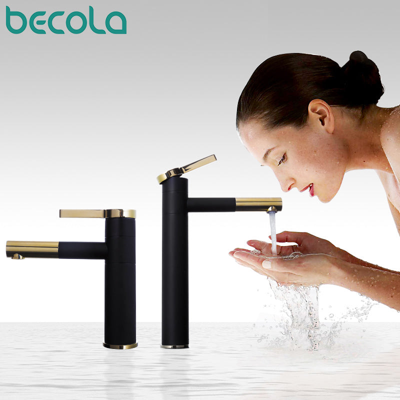 BECOLA New design brass 360 Rotating faucet Black+gold plated handle bathroom faucet fashion washbasin basin mixer tap F-0069