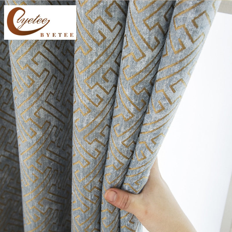 [byetee] Modern Window Curtain Fabrics Jacquard Curtains Blackout Luxury Curtains Doors For Kitchen Bedroom Living Room Drapes