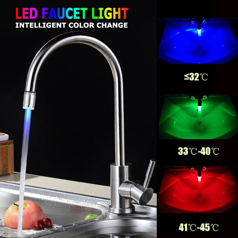 Fashion Led Water Faucet Light Intelligent Water Temperature Controlled Led Water Tap Kitchen Faucets Nozzle No Need Battery