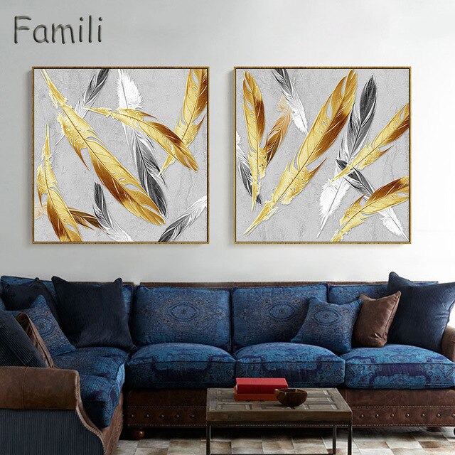 Scandinavian Style Poster Marble Golden Leaf Art Plant Abstract Painting Living Room Decoration Pictures Nordic Decoration Home