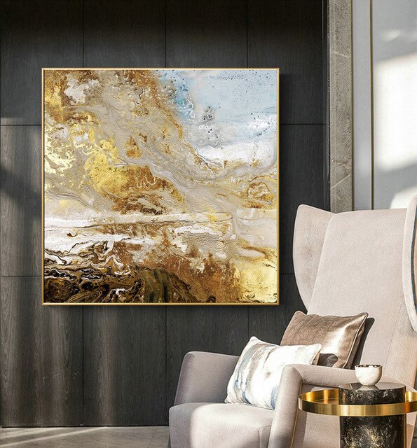 Scandinavian Style Poster Marble Golden Leaf Art Plant Abstract Painting Living Room Decoration Pictures Nordic Decoration Home