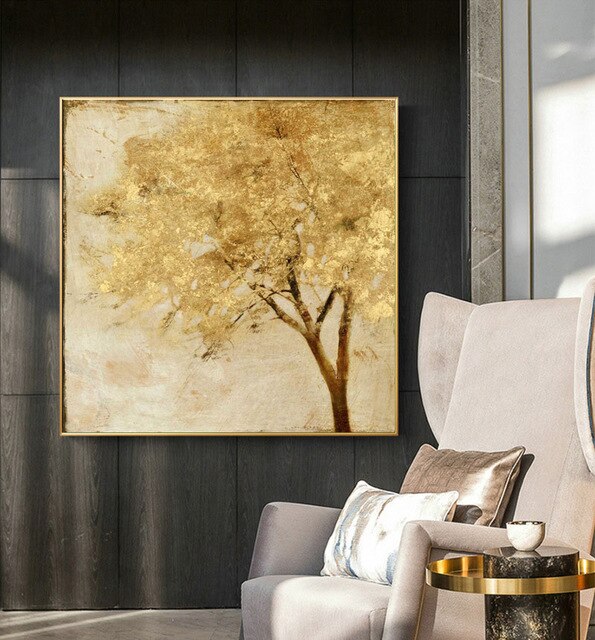 Scandinavian Style Poster Marble Golden Leaf Art Plant Abstract Painting Living Room Decoration Pictures Nordic Decoration Home