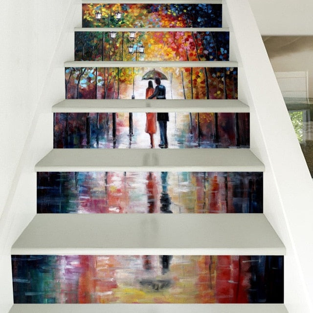 6sheets/set Diy Step Sticker Oil Painting Wallpaper Stairway 3d stair sticker for Floor Wall Decor escalier maison Living Room