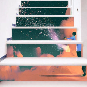 6sheets/set Diy Step Sticker Oil Painting Wallpaper Stairway 3d stair sticker for Floor Wall Decor escalier maison Living Room