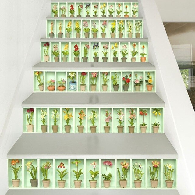 6sheets/set Diy Step Sticker Oil Painting Wallpaper Stairway 3d stair sticker for Floor Wall Decor escalier maison Living Room