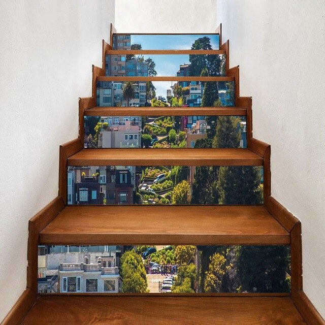 6sheets/set Diy Step Sticker Oil Painting Wallpaper Stairway 3d stair sticker for Floor Wall Decor escalier maison Living Room