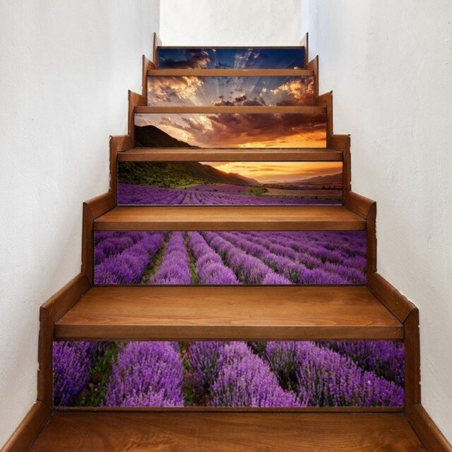 6sheets/set Diy Step Sticker Oil Painting Wallpaper Stairway 3d stair sticker for Floor Wall Decor escalier maison Living Room